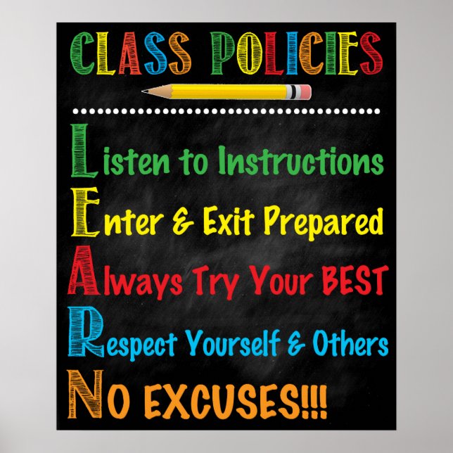 Class Policies Poster *L.E.A.R.N. acronym (Front)