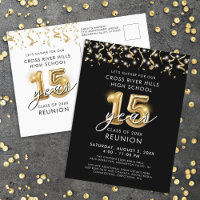 Class Reunion 15 Year Black Gold Balloons Invite