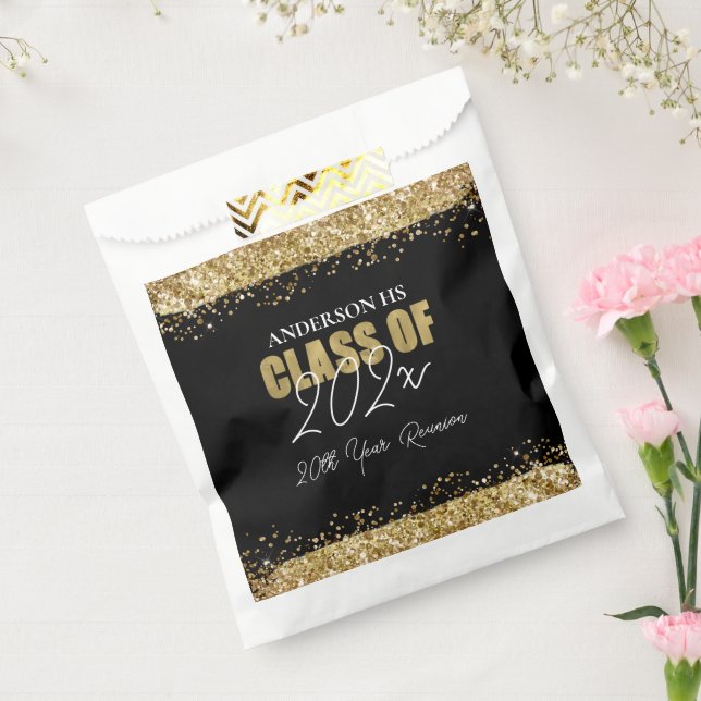 Class Reunion Black and Gold Glitter Favour Bags (Sealed)
