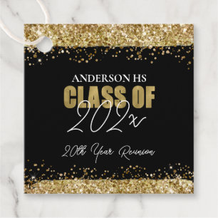 Class Reunion Black and Gold Glitter Favour Tags
