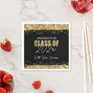 Class Reunion Black and Gold Glitter Napkin