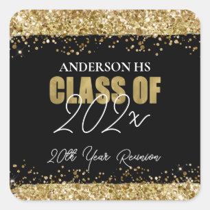 Class Reunion Black and Gold Glitter Square Sticker