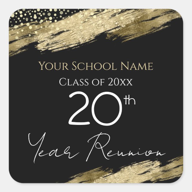 Class Reunion Black and Gold  Square Sticker (Front)