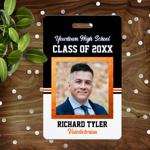 Class Reunion Black and Orange Photo ID Badge