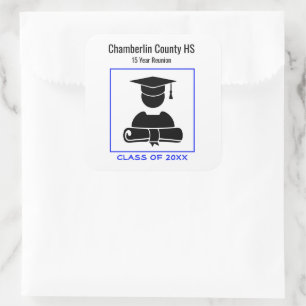 Class Reunion Black Bright Blue Custom Designed Square Sticker