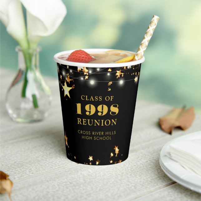 Class Reunion Black Gold Stars Personalised Paper Cups (Insitu)