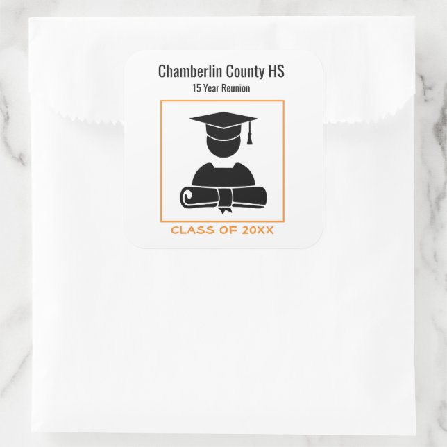 Class Reunion Black Orange Custom Designed Square Sticker (Bag)