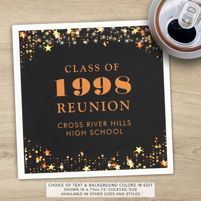 Class Reunion Black Orange Gold Personalised Napkin (Creator Uploaded)
