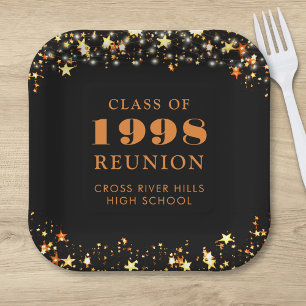 Class Reunion Black Orange Gold Stars Personalised Paper Plate