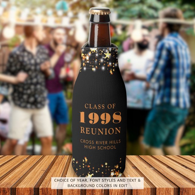 Class Reunion Black Orange Stars Personalised Bottle Cooler (Creator Uploaded)