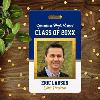 Class Reunion Blue and Gold Photo ID Badge