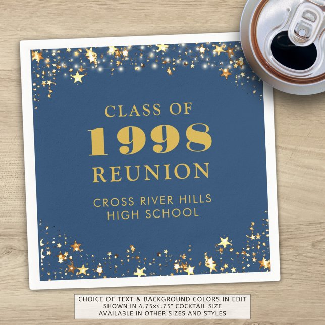 Class Reunion Blue Gold Personalised Napkin (Creator Uploaded)