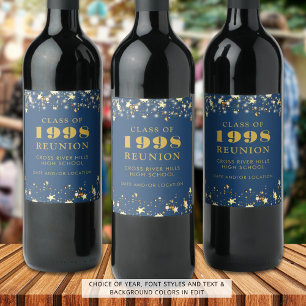 Class Reunion Blue Gold Stars Personalised Wine Label