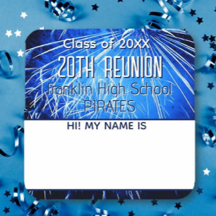 Class Reunion blue Name tag Sticker