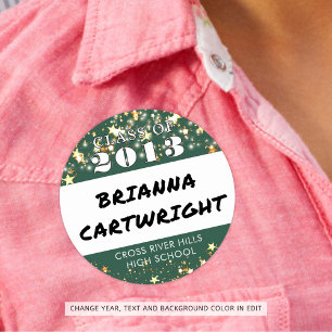 Class Reunion Dark Green Gold Stars Name Tags