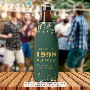Class Reunion Dark Green Gold Stars Personalised Bottle Cooler
