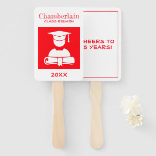 Class Reunion Elegant Red White Custom Hand Fan