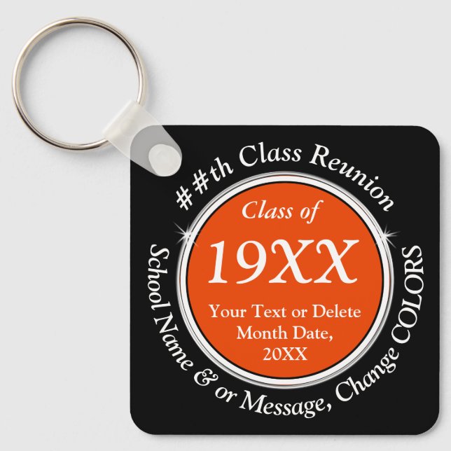 Class Reunion Favours Ideas, Change Orange, White Key Ring (Front)