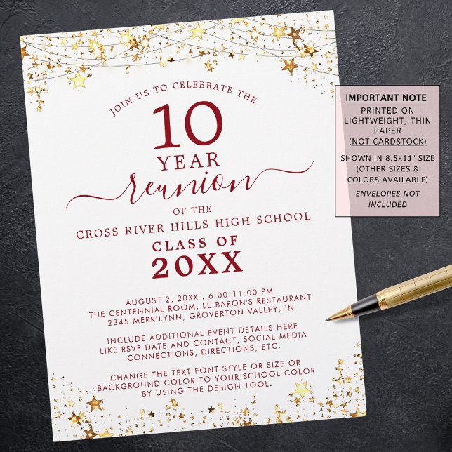 Class Reunion Gold Stars Red Invitation Flyer (Creator Uploaded)