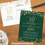 Class Reunion Green Gold Stars Any Year Postcard<br><div class="desc">Modern and elegant class reunion postcard invitation for any year reunion (shown for a 10 Year) featuring gold stars and lights, elegant handwritten script typography and a custom colour background (shown in green) that you can change to your school colour or party theme colour. All text is editable to make...</div>