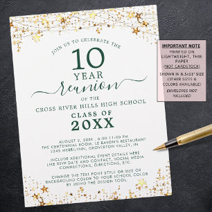 Class Reunion Green Gold Stars Invitation Flyer