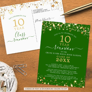 Class Reunion Green Gold Stars Lights Any Year Postcard
