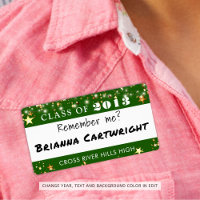 Class Reunion Green Gold Stars Name Tag
