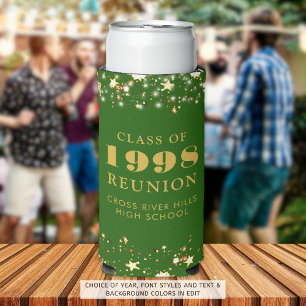 Class Reunion Green Gold Stars Personalised Seltzer Can Cooler