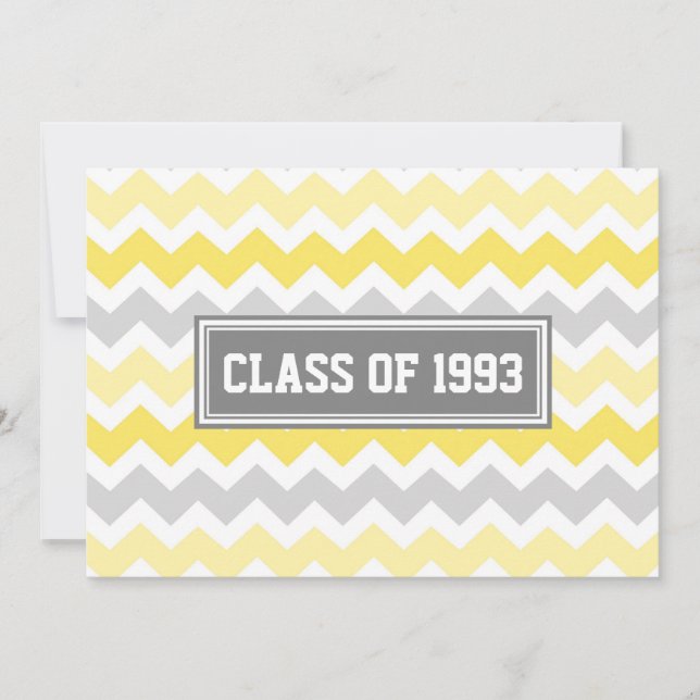 Class Reunion Invitations Grey Yellow Chevron (Front)