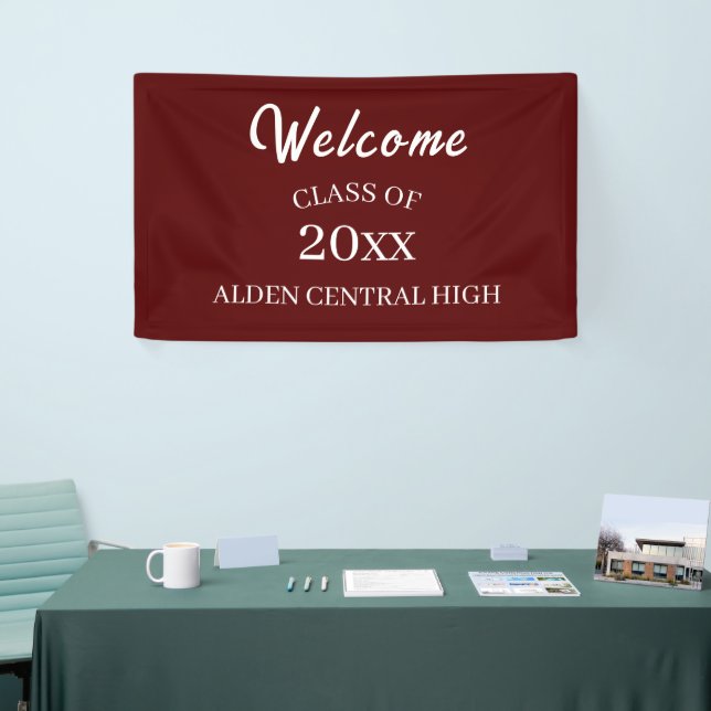 Class Reunion Maroon and White Welcome Banner (Tradeshow)
