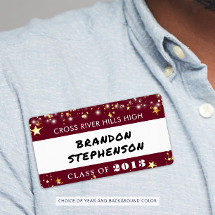 Class Reunion Maroon Burgundy Gold Stars Name Tag