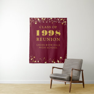 Class Reunion Maroon Gold Photo Booth Backdrop Tapestry