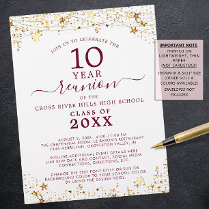 Class Reunion Maroon Gold Stars Lights Invitation Flyer