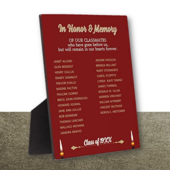 Class Reunion Memorial Tribute tabletop Plaque (Creator Uploaded)