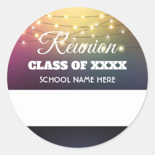 Class Reunion name tags with string lights