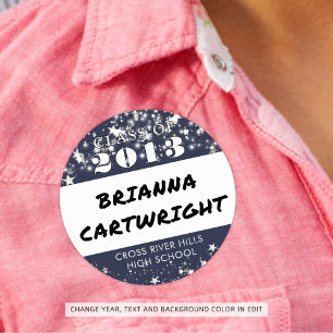 Class Reunion Navy Blue Silver Stars Name Tags