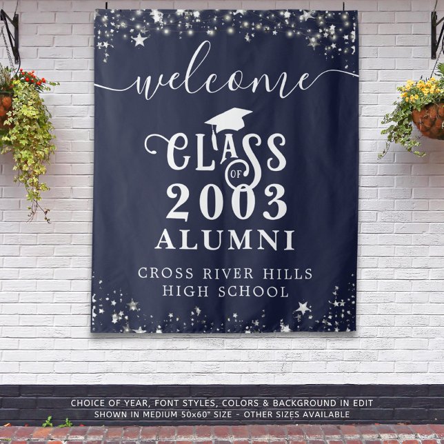 Class Reunion Navy Blue Welcome Class Year Alumni Tapestry (Creator Uploaded)