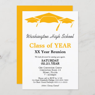 Class Reunion Orange Graduation Caps Invitation