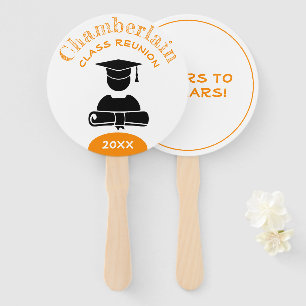 Class Reunion Orange White Custom Hand Fan
