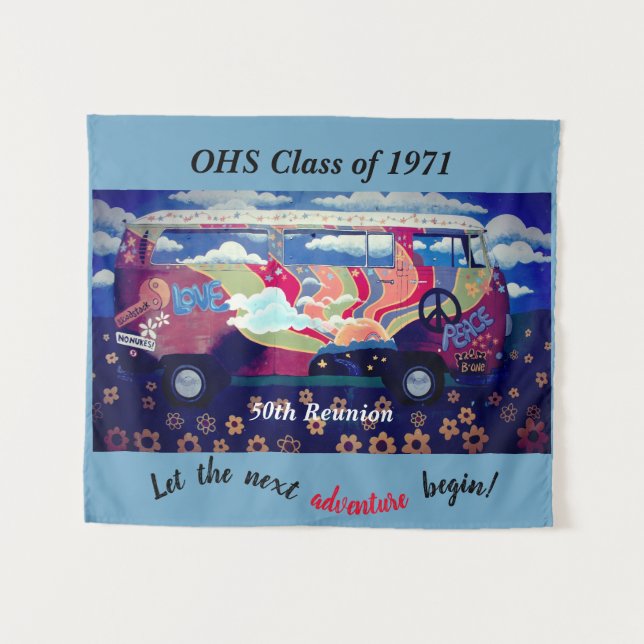 Class Reunion Photo Booth Backdrop Hippie theme Tapestry (Front (Horizontal))