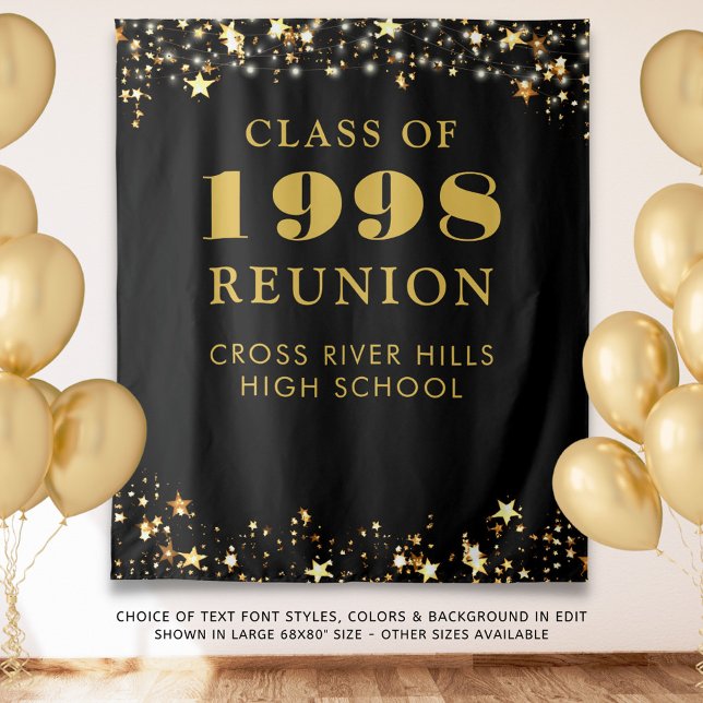 Class Reunion Photo Booth Black Gold Backdrop Tapestry (Creator Uploaded)