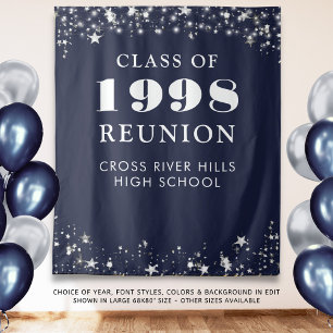 Class Reunion Photo Booth Navy Blue Backdrop Tapestry