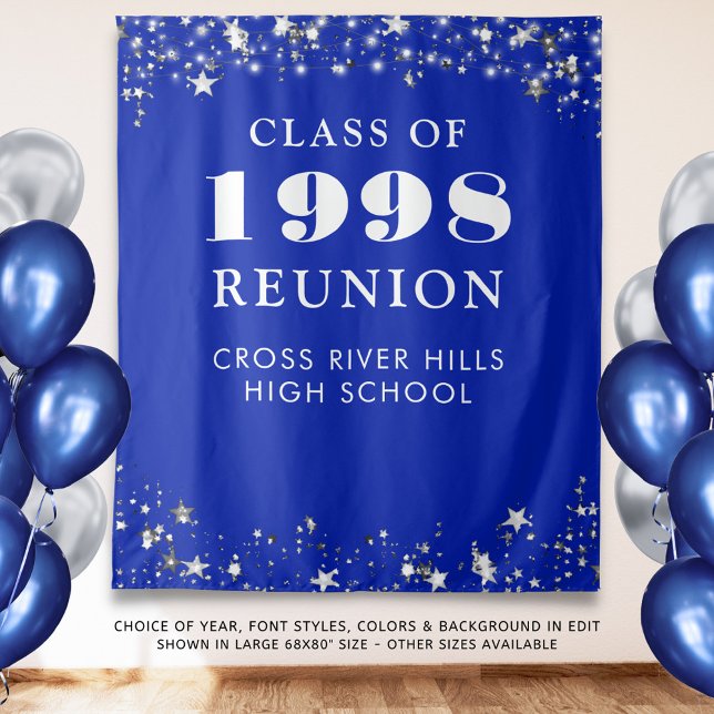 Class Reunion Photo Booth Royal Blue Backdrop Tapestry (Creator Uploaded)