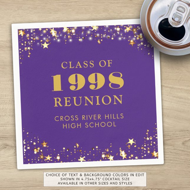 Class Reunion Purple Gold Personalised Napkin (Creator Uploaded)