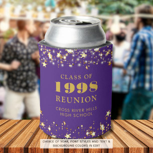 Class Reunion Purple Gold Stars Personalised Can Cooler