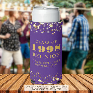 Class Reunion Purple Gold Stars Personalised Seltzer Can Cooler