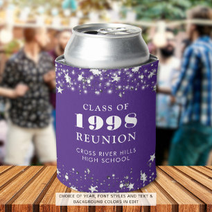 Class Reunion Purple Silver Stars Personalised Can Cooler