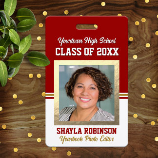 Class Reunion Red and White Photo ID Badge