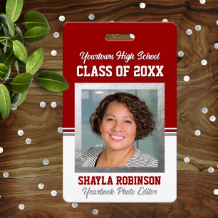 Class Reunion Red and White Photo ID Badge