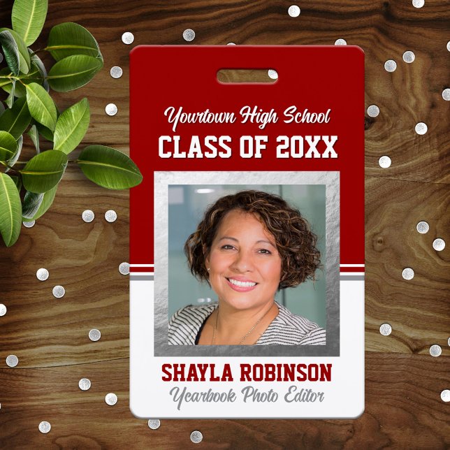 Class Reunion Red and White Photo ID Badge (Creator Uploaded)